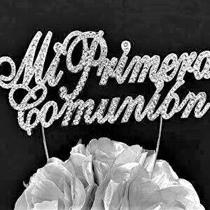 Mi Primera Comunion Silver Rhinestone Cake Topper Keepsake Party Decoration